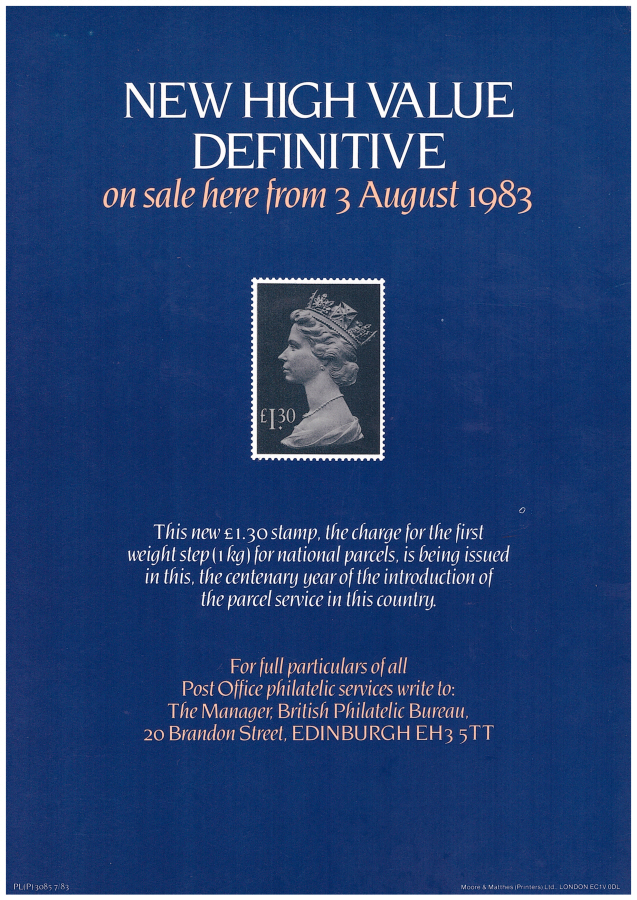 (image for) 1983 High Value Definitive Post Office A4 poster. PL(P) 3085 7/83. - Click Image to Close